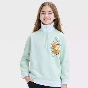 Girls' Pokemon Floral Eevee Elevated 1/4 Zip Sweatshirt - White/Lime Green